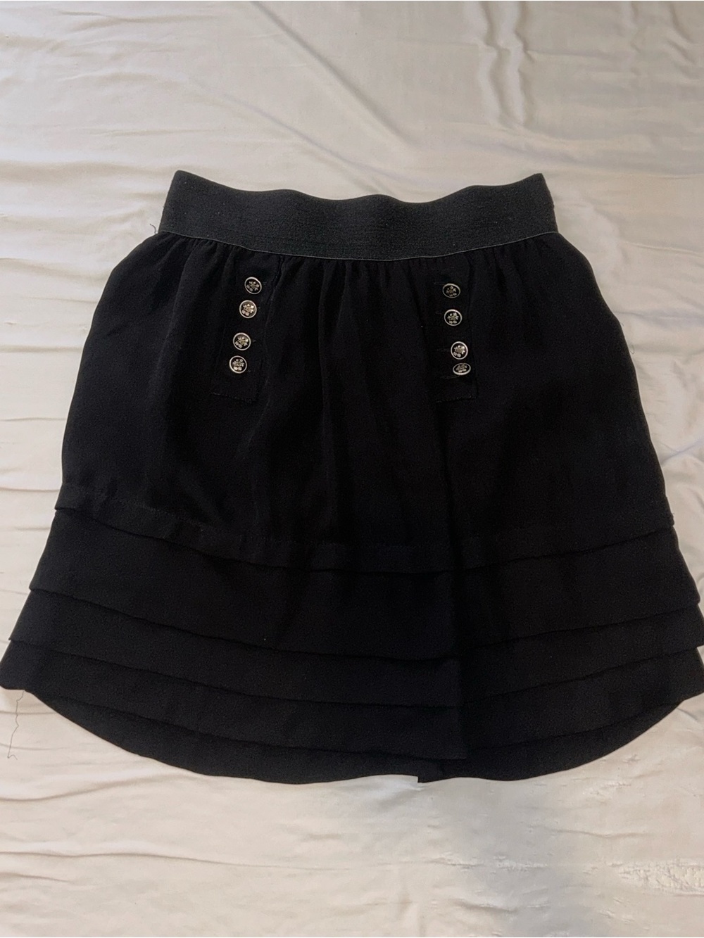 2010s black Zara mini high waist skirt buttons